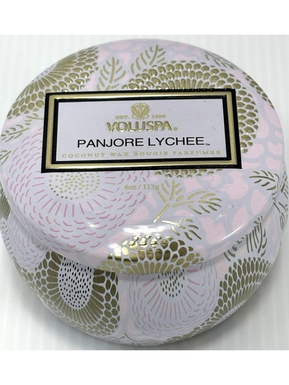 Voluspa Panjore Lychee Mini Tin Candle 4oz/113g Fruity Floral Home Fragrance NEW